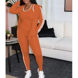 Women's Tracksuits 3 Piece Women Lounge Wear Sets Ladies Outfits Autumn Tracksuit Woman Casual Striped Hoody Vest Pants Pcs Matching