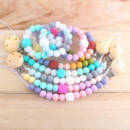 INS silicone teething beads baby pacifier chain clip 2pcs/set Baby Feeding Infant Cartoon dummy Clips newborn Pacifier Clips