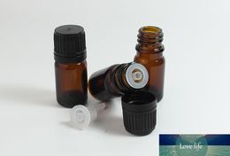 100PCS 5ml thick Amber Glass Sample Bottle Vials w/ orifice reducer black cap for aromatherapy essential oils