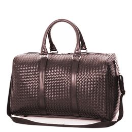 Classical Weaving Duffel Gym Bags Leather Women Men Large Capacity Travel Luggage Bag Fitness Handbag Shoulder Bag Black Bags Q0705