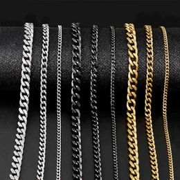 Cuban Link Chain Necklace For Men Woman Basic Punk Stainless Steel Necklace Gold Black Color Male Choker colar Jewelry Gifts AA220315