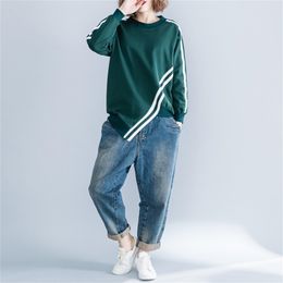 Plus Size Striped Sweatshirt Hoodies Women Casual Irregular Cotton Pullovers Sweatshirts Woman Kpop Clothes Autumn Moletom 201217