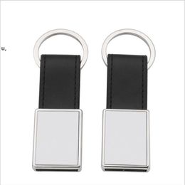 DHL Personalized Metal Keychain Favor Sublimation House-shape Keyring with PU Leather Ring Unique Rectangle Souvenir Key Pendant RRE12301