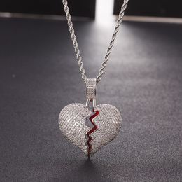 Iced Out Hearts Pendant Necklace For Men Women Gold Silver Colour Cubic Zircon Necklaces Hip Hop Jewellery