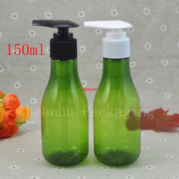 Pressure mouth 150ml green bottle scrub /Frosted avoid light flower pump head cleansing milk / bath 30pcsgood package