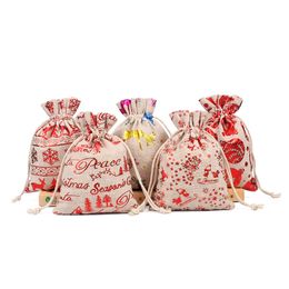 Linen Drawstring pouches Christmas Gift Pouches bags Gift pack bags little Pouch Christmas package business gifts promotion gift