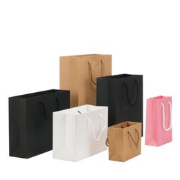 Paper Gift Bags with Handle Black Brown Pink White Colors Clothes Jewelry Shopping Bag Gift Wrap Recyclable Pouch Packaging