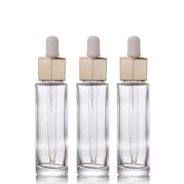 Hot Sale slim long thick square transparent glass dropper bottles 30ml for perfumes essential oil in stock