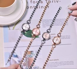 Newest Small Exquisite Bracelet Watch Luxury Rose Gold Alloy Love Heart Design Simple Ladies Wristwatches Female Crystal Chain Shiny Clock