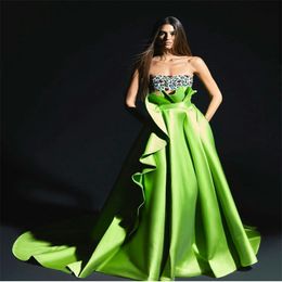 Sexy Two Piece Modern Evening Dresses Ruched Satin Chic Strapless Fashion Formal Prom Dresses Pageant Dresses Robe de soirée Custom Made