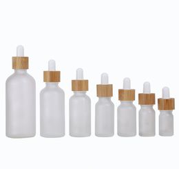 New Design Frosted Glass Dropper Essential Oil Bottles 5-100ml E liquid Glass Container with Bamboo Wooden
