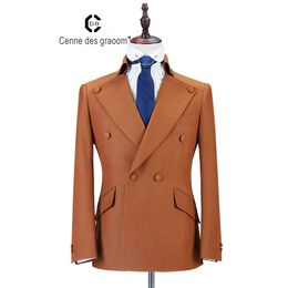 Cenne Des Graoom New Men Suit Coat Pants Latest Designs Double Breasted Two Pieces Slim Fit Khaki Wedding Casual GroomDG-A 201106