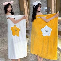 Thickened Wearable Bath Towel with Stars Pocket Microfiber Absorbent Women Sauna Bathrobe Bathroom el Accessories 211221