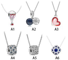 Genuine S925 Sterling Silver Fit Pandora Couple Necklace Necklace Set Fashion All-match Necklace Set Fashion All-match Love Heart Blue Crysta Charm For Beads Charms