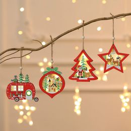 Cartoon Light Wood Christmas tree hangs Christmas Decorations Star Trees Festive Xmas Home decor will and sandy drop ship