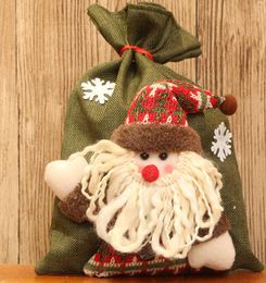 20*28cm Cartoon cute Santa Claus Snowman deer gift bag small linen candy sacks xmas decorate storage bag