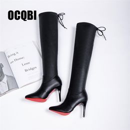 2019 Scarpe da donna Stivali Tacchi alti Fondo rosso Stivali sopra il ginocchio Pelle Moda Bellezza Donna Stivaletto lungo Taglia 35-39 LJ201214