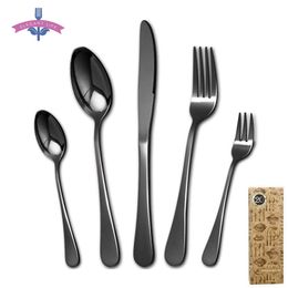 20PCS Cutlery Set Dinnerware Set Knife Forks Spoons Dessert Fruit Set Kitchen Black Gold Stainless Steel Suitable for Dishwasher 201116