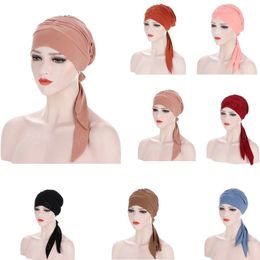 Muslim Turban Hat for Women Chemo Beanies Caps Casual Solid Colour Bandana Headscarf Head Wrap for Cancer Femininity Hair Accessories