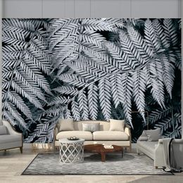 Custom Photo Wallpaper 3D Black And White Fern Plant Leaves Mural Living Room TV Sofa Bedroom Background Wall Home Decor Fresco