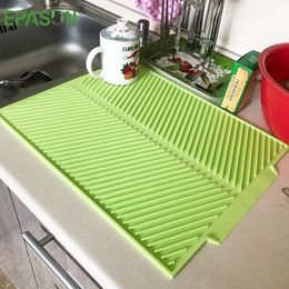 EPASUN Large Dish Drying Mat Premium Heat Resistant Silicone Tableware Dishwaser Safe Pad Dinnerware Table Mat Placemat 43*33cm Y200328