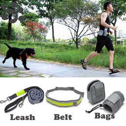 Hands Free Dog Leashes with Belt Phone Bag Reflective Durable Outdoor Runnning Leash for Large Dogs Training Pet Supplies LJ201109