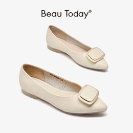 Women's Ballet Flat Shoes Cow Leather Shoes with Metal Buckle Narrow Toe Cap No Shoelace Handmade 2 9