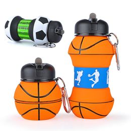 Sports Fold Water Bottle Football Basketball Tennis Leakproof Portable Silica gel Kettle Travel Office School Kids 220217