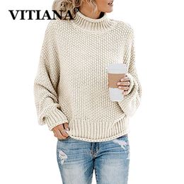 VITIANA Autumn Winter Casual Knit Sweater Women Long Sleeve Turtleneck Pullovers Loose Solid Coat Fashion Sweaters Clothes 201031