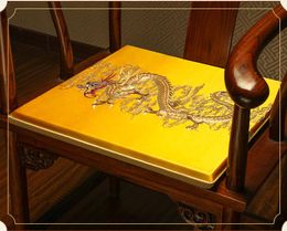 Luxury Embroidery Dragon Chair Pads Seat Cushions Office Home Decorative Chinese Silk Satin Non-slip Dining Chair Armchair Seat Cu262x