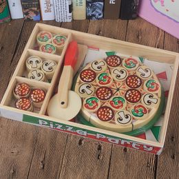 Pizza Wooden Toys Food Cooking Simulation Tableware Children Kitchen Pretend Play House Toy Fruit Vegetable Tableware Kids Gifts LJ201009