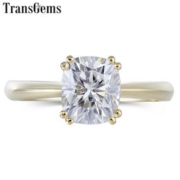 Transgems Classic 14K 585 Yellow Gold 7X8mm F Color Cushion Cut Engagement Ring for Women Wedding Gift Gold Ring Y200620