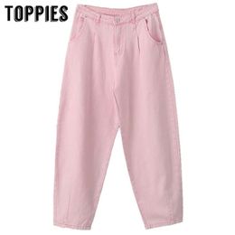 Toppies High Waist Pink Harem Loose Trousers Summer Women Leisure Pants Korean style Streetwear 201102
