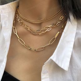 New Boho Fashion Necklaces For Women Gold Silver Chain Multi-level Chains Of Two Sizes Necklace Jewellery Party Gift