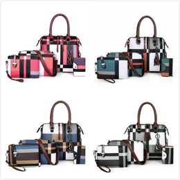 Multiple colour 4 Pcs/Set Design Handbag Messenger Bag Stitching Colour PU Leather Supporting Bags Women Gift
