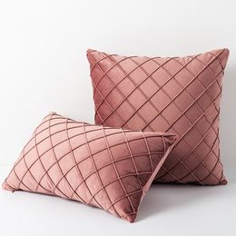 Home light luxury waist pillows, compression bar, rhombic bedside cushion cover, rhombic lattice velvet pillow Case cover 210201