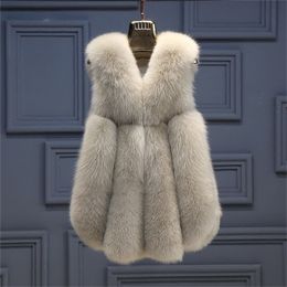 Women's Vests Winter Fox Fur Coat Oversized Sleeveless Jacket Female Warm Vest Fashion Casual Artificial Fur Vest 201214