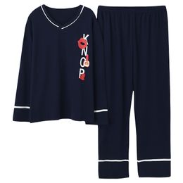 Plus Size 5XL Sleep Lounge Pajama Long Sleeve Top + Long Pant Woman Pajama Set Cartoon Print Pyjamas Cotton Sleepwear For Women 201217