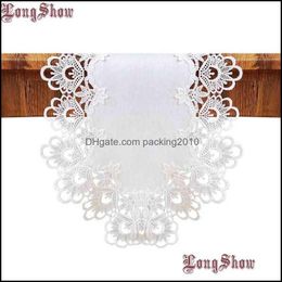 Table Runner Cloths Home Textiles & Garden Luxury Embroidered Lace Trim White Colour Polyester Slubbed Cloth Floral Style Shoe Cabinet Tv Sta