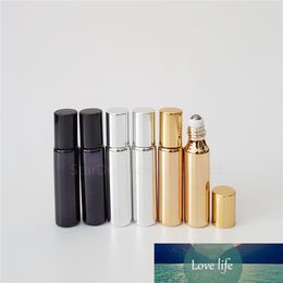 48pcs/lot 10ml Gold/silvery Roll on Perfume Bottle, 10cc Essential Oil Rollon Bottles/ Pearly-lustre Glass Roller Container