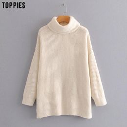 Toppies Women Sweater Turtleneck Sweaters Oversized Knitted Tops Winter Fashion Long Pullovers 201031