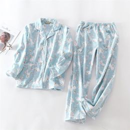 2019 New Pyjamas Women Kawaii Cartoon Pyjamas 100% Brushed Cotton Female Cute Night Suit Long Sleeve Sleepwear Big yard S-L Y200708