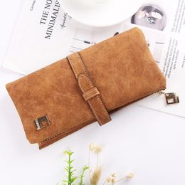 Long Purse Two Fold Women Drawstring Leather Zipper Suede Fashion and Easy To Carry