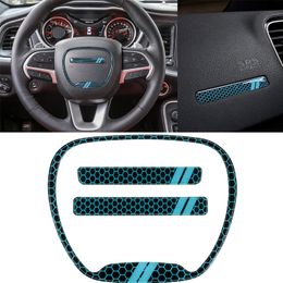 Blue Steering Wheel Emblem Trim Cover Kit for Dodge Challenger /Charger 2015 UP Auto Interior Accessories