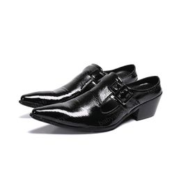 High Heel Genuine Leather Men Mules Fashion Pointed Toe Men Party Dress Shoes Slip on Casual Leather Brogue Shoes