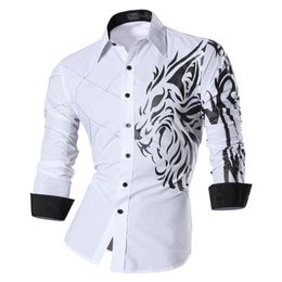 Jeansian Men's Fashion Dress Casual Shirts Button Down Long Sleeve Slim Fit Designer Tattoo Lion Z030 White2 LJ200925