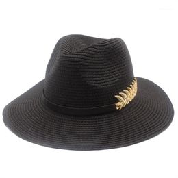 Wide Brim Hats Elegant Floral Sun Hat With Long Ribbon Women Summer Straw Felt Cap Jazz Floppy Bobo Sunbonnet Beach Fedora1