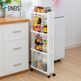 BNBS The Goods For Kitchen Storage Rack Fridge Side Shelf 2/3/4 Layer Removable With Wheels Bathroom Organizer Shelf Gap Holder Y200429