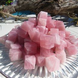 6 PCS Rose Quartz Gemstone Cubes Madagascar Tumbles Healing Energy Peace Love Balance Pocket Stone