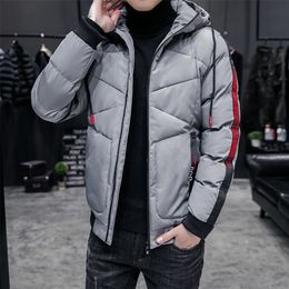 New Fashion Fit Hooded Men Parkas Slim Solid Colour Mens Coat Casual Thick Windbreakers Winter Outwear Male Cotton Padded 12 201217